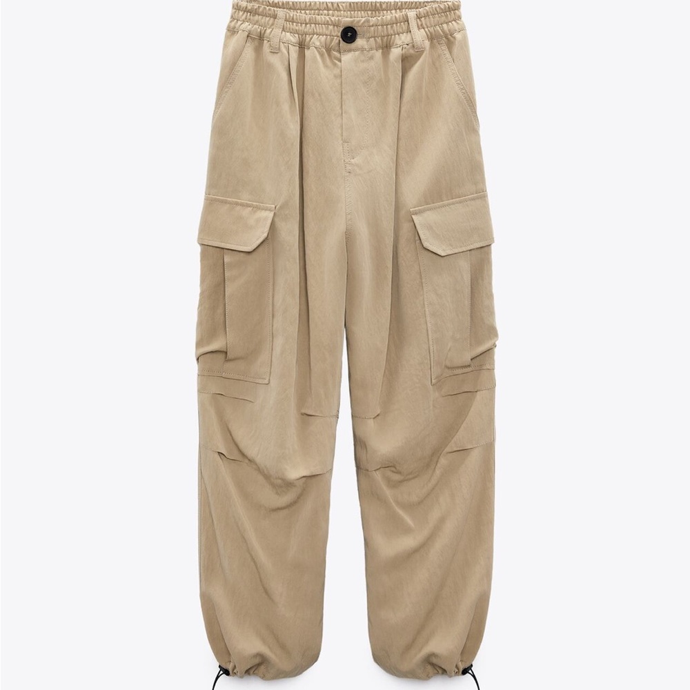 Zara Tan Cargo Parachute Pant (XS/S)